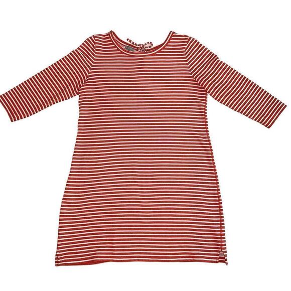 T by Talbots French Terry Long Sleeved Dress Orange White Stripes Size L - Picture 1 of 10